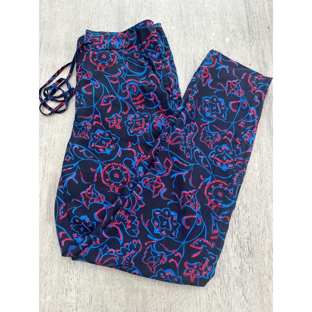Armani Exchange Women Navy Blue Pink Floral Paisley Straight Leg Pants Size 4